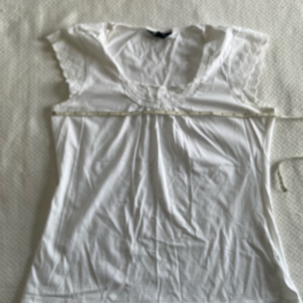 Style & Co. White Lace Accent Short Sleeve Top